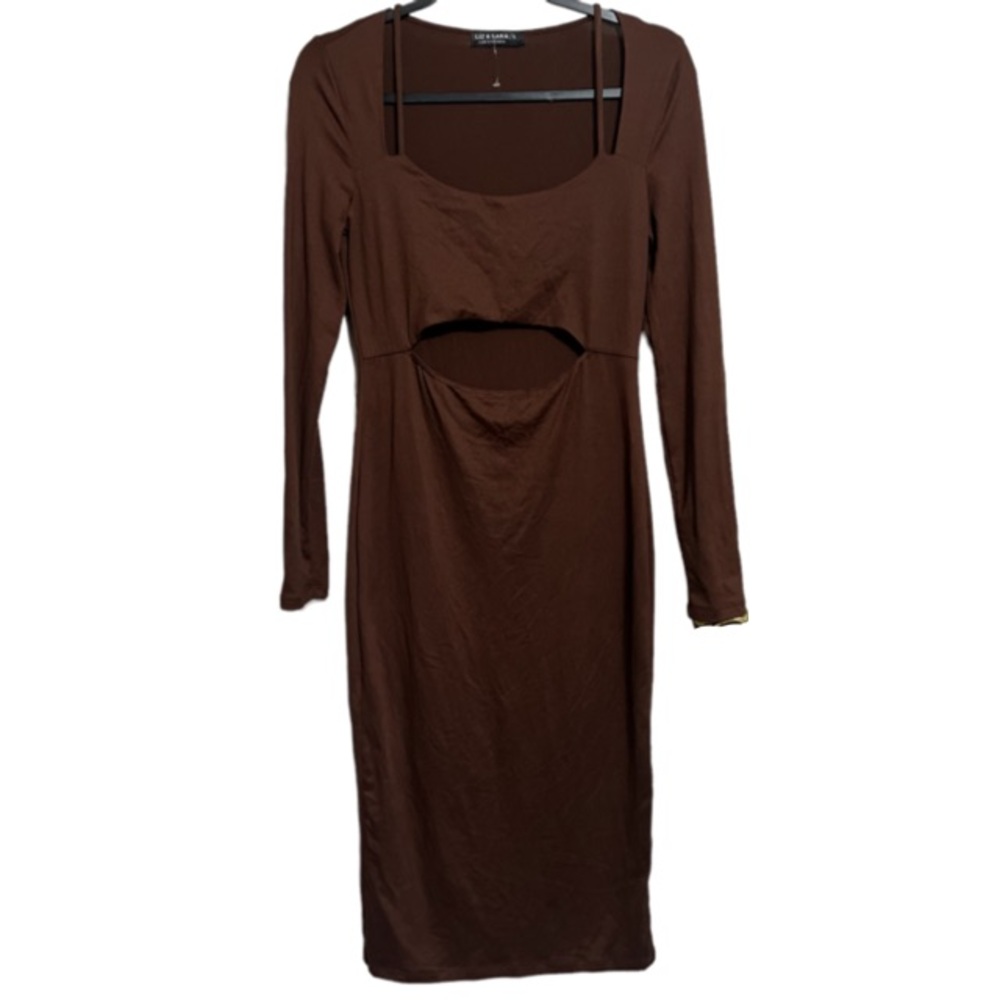 NWOT Liz & Sara Brown Long Sleeve Dress cut out L